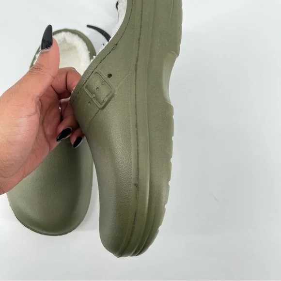 Hello Soho Women’s Olive Green Faux Fur Cozy Lined EVA Slip On Clogs Medium 7/8 - Picture 4 of 13